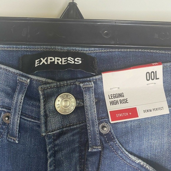 —SOLD—- Express High Rise Denim Jeans Legging Sz 00 long denim perfect - Picture 3 of 10